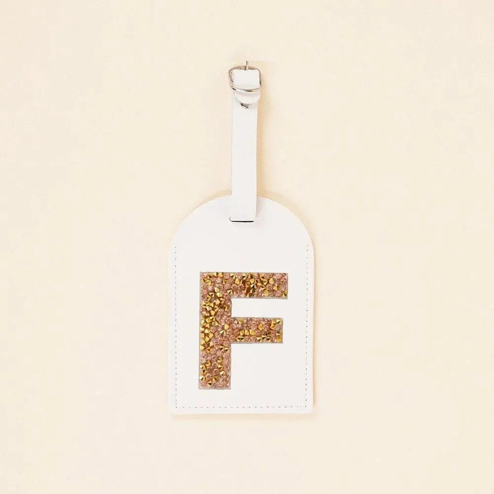 monogram rhinestone luggage tag (white/gold)