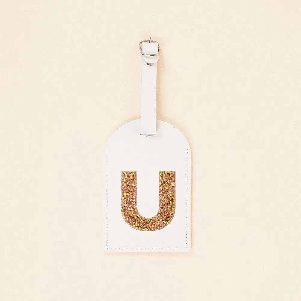 monogram rhinestone luggage tag (white/gold)