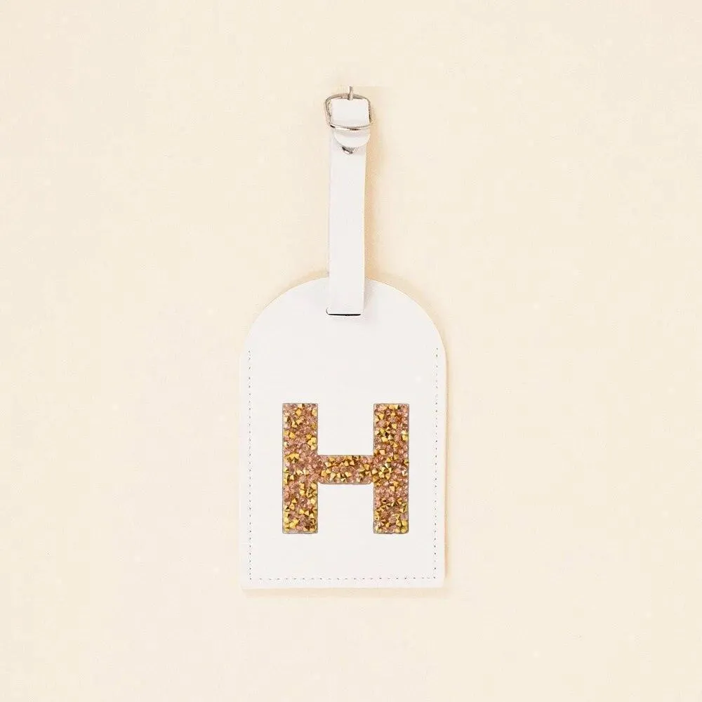 monogram rhinestone luggage tag (white/gold)