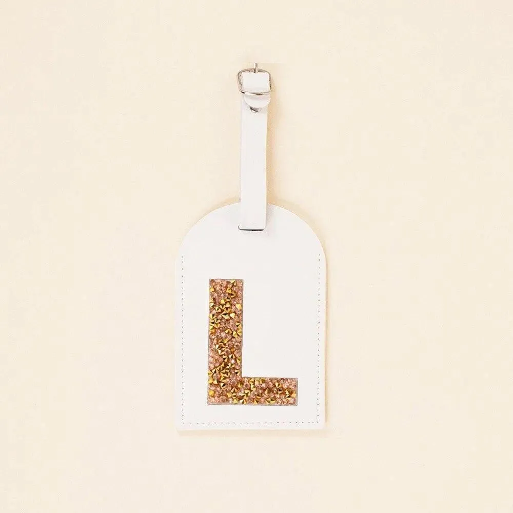 monogram rhinestone luggage tag (white/gold)
