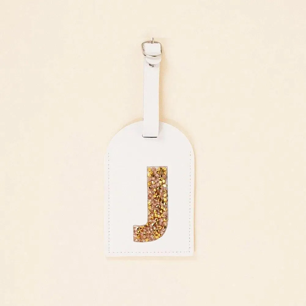 monogram rhinestone luggage tag (white/gold)