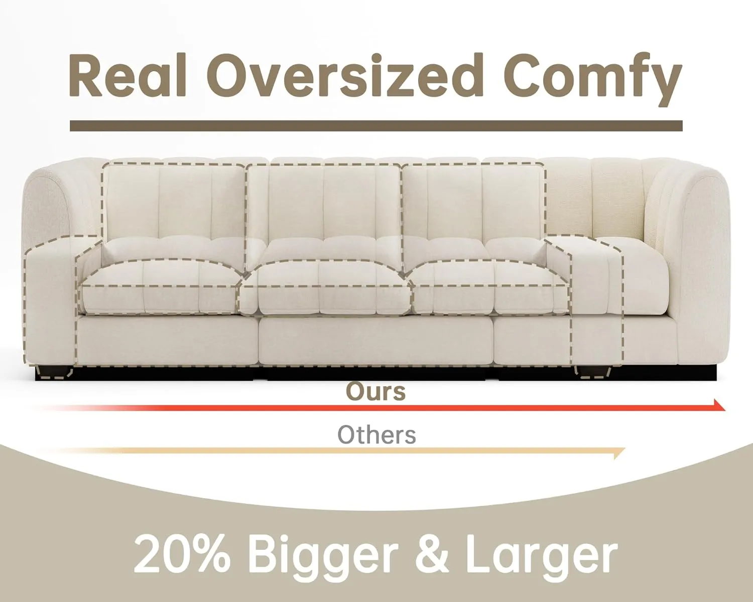 Morden Fort 128'' Oversized Sofa Couch Extra Deep 4 Seater Couch Modular Convertible Sectional Sofa Set Comfy Modern Sofas Couches for Living Room Apartment Bedroom Chenille Beige