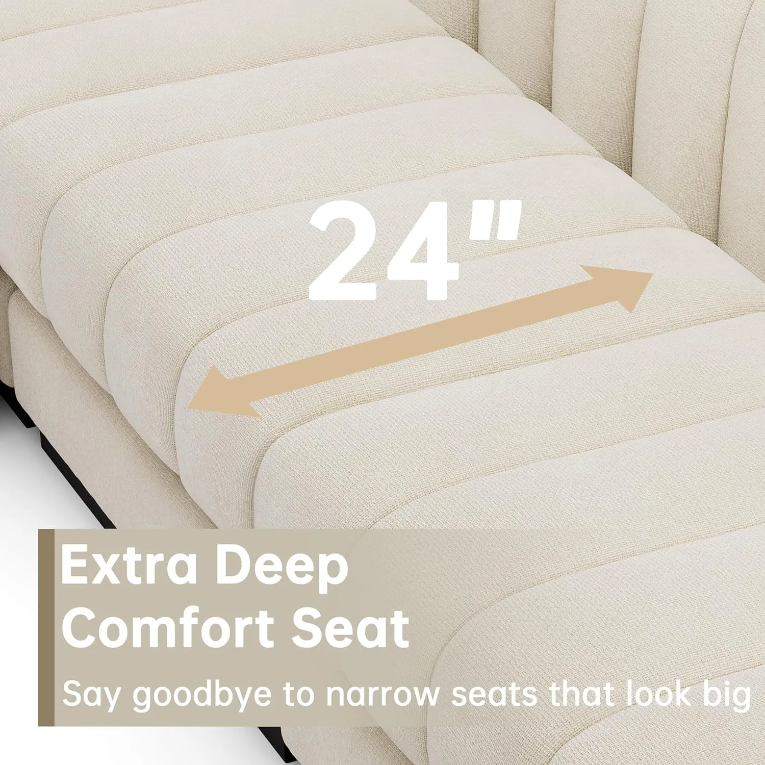 Morden Fort 128'' Oversized Sofa Couch Extra Deep 4 Seater Couch Modular Convertible Sectional Sofa Set Comfy Modern Sofas Couches for Living Room Apartment Bedroom Chenille Beige
