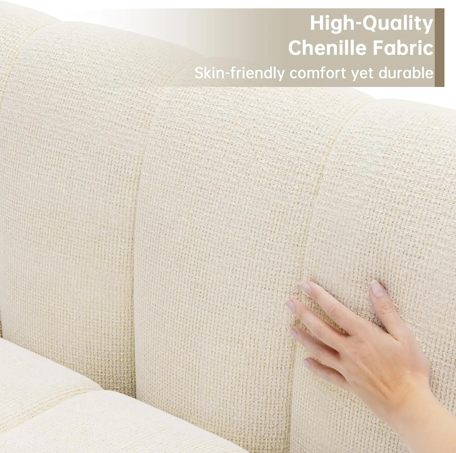 Morden Fort 128'' Oversized Sofa Couch Extra Deep 4 Seater Couch Modular Convertible Sectional Sofa Set Comfy Modern Sofas Couches for Living Room Apartment Bedroom Chenille Beige