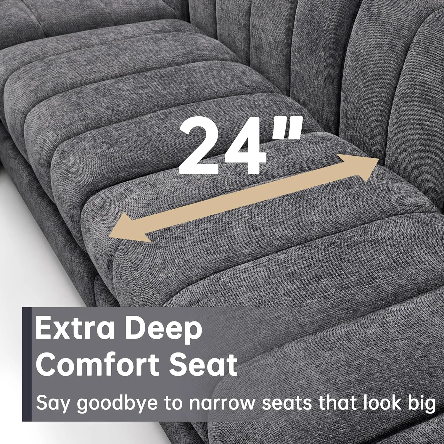 Morden Fort 128'' Oversized Sofa Couch Extra Deep 4 Seater Couch Modular Convertible Sectional Sofa Set Comfy Modern Sofas Couches for Living Room Apartment Bedroom Chenille Grey