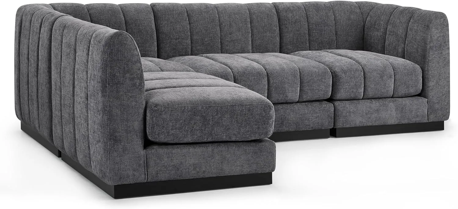 Morden Fort 128'' Oversized Sofa Couch Extra Deep 4 Seater Couch Modular Convertible Sectional Sofa Set Comfy Modern Sofas Couches for Living Room Apartment Bedroom Chenille Grey