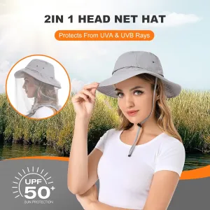 Mosquito Net Hat - Safari Sun Visor Hat with Removable Bug Net for Outdoor Men and Women