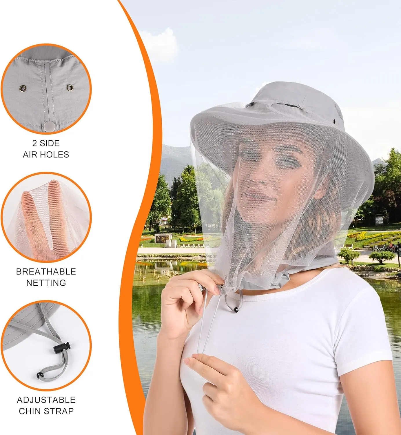 Mosquito Net Hat - Safari Sun Visor Hat with Removable Bug Net for Outdoor Men and Women