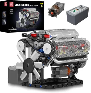 Mould King V8 Engine Building Blocks Sets, MOC Scale Model Kit with Battery and Motor, Collectible Set for Adults, Construction Toys for Kids Children Boys Girl (535 Pcs)