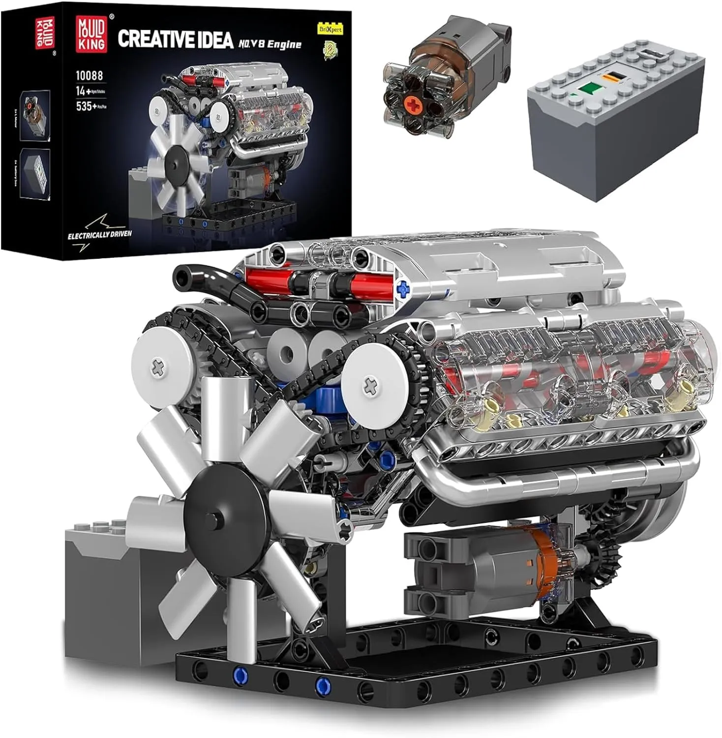 Mould King V8 Engine Building Blocks Sets, MOC Scale Model Kit with Battery and Motor, Collectible Set for Adults, Construction Toys for Kids Children Boys Girl (535 Pcs)