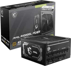 MSI MAG A1000GL PCIE 5 Gaming Power Supply - ATX 3.1 & PCIE 5.1 Ready - Full Modular - 80 Plus Gold Certified 1000W - Compact Size - ATX PSU - 10 Year Warranty