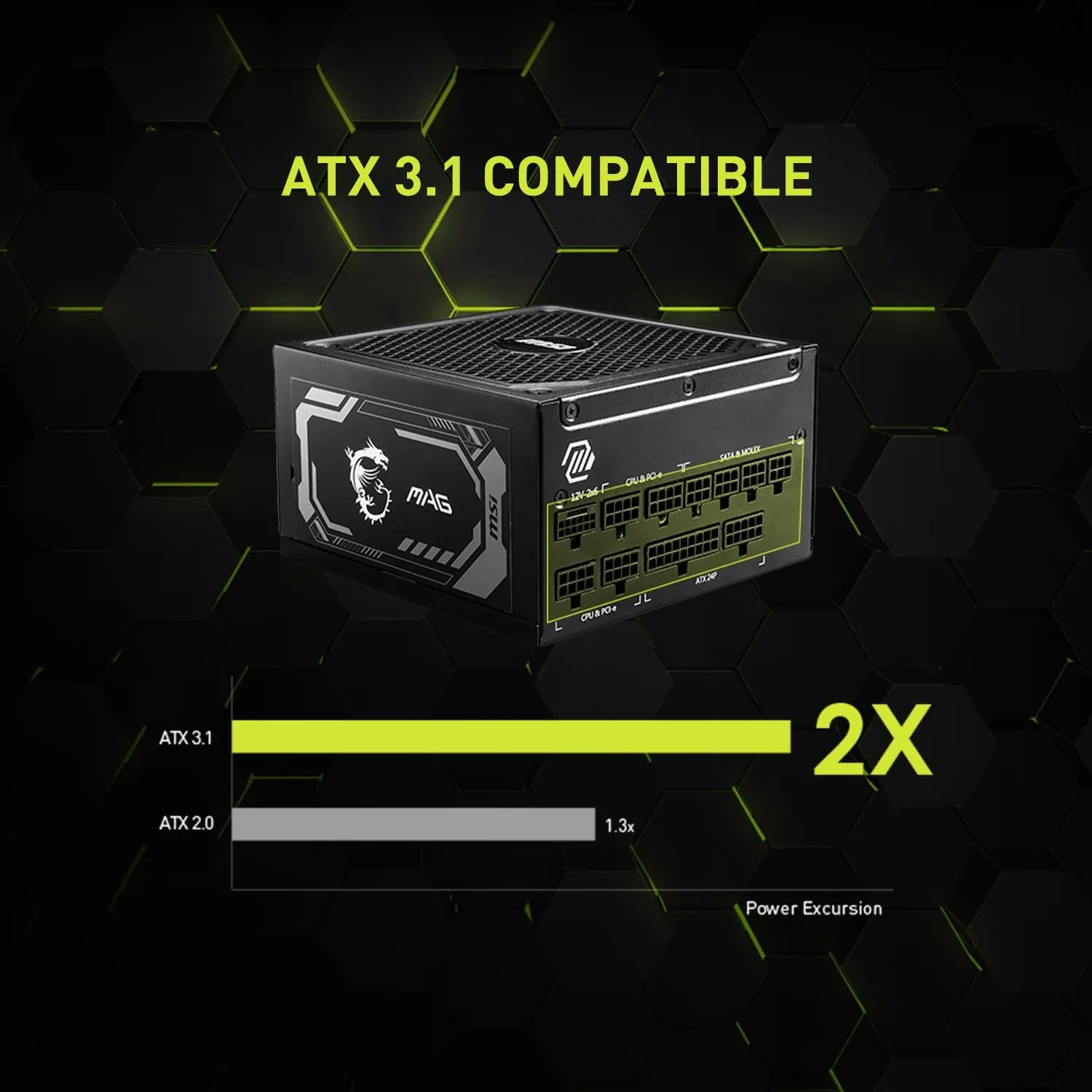 MSI MAG A1000GL PCIE 5 Gaming Power Supply - ATX 3.1 & PCIE 5.1 Ready - Full Modular - 80 Plus Gold Certified 1000W - Compact Size - ATX PSU - 10 Year Warranty