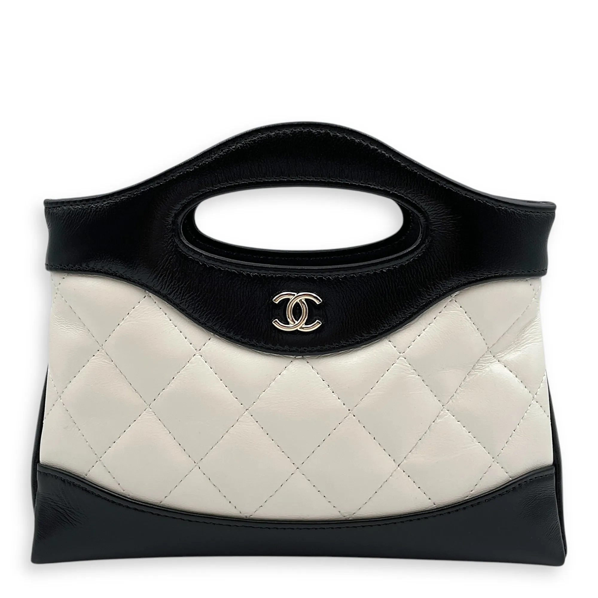 Nano 31 20x14x3.5cm Black/White Crossbody Bag in Shiny calf, Gold hardware