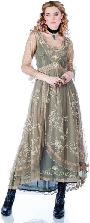 Nataya 40163 Women's 1920s Edwardian Victorian Vintage Style Wedding Party Dress in Sage