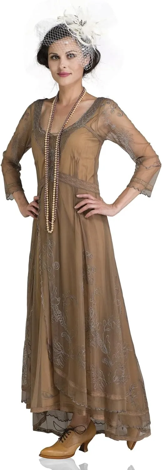 Nataya 40163 Women's Downton 1920s Vintage Style Wedding Party Dress in Antique Silver