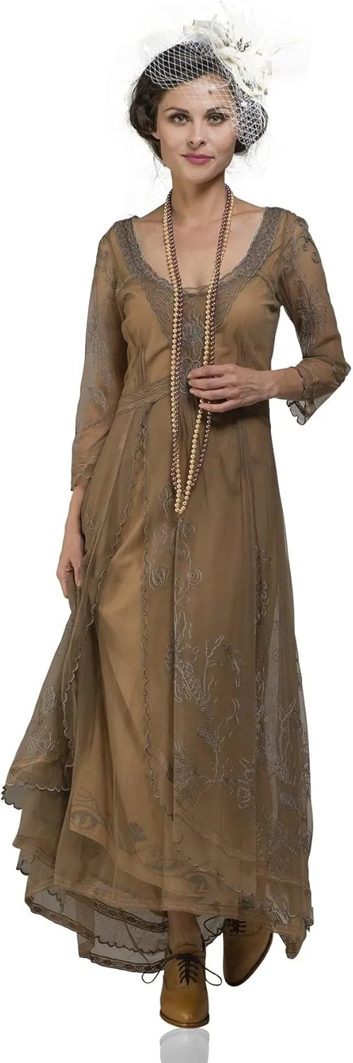 Nataya 40163 Women's Downton 1920s Vintage Style Wedding Party Dress in Antique Silver
