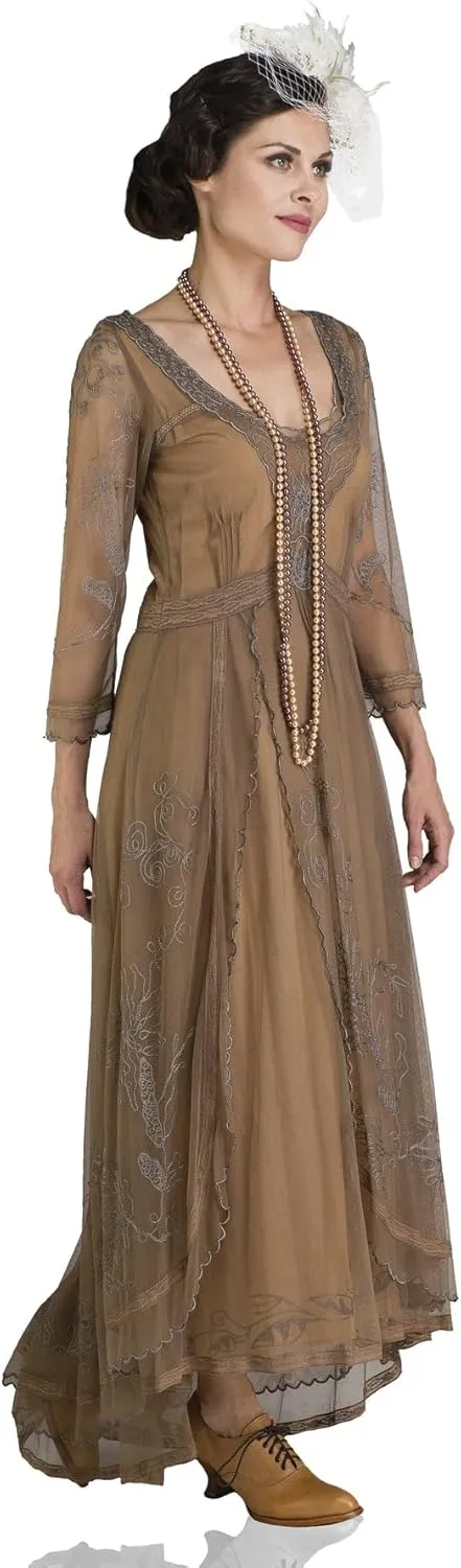 Nataya 40163 Women's Downton 1920s Vintage Style Wedding Party Dress in Antique Silver