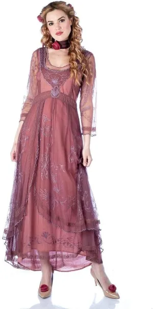 Nataya 40163 Women's Downton 1920s Vintage Style Wedding Party Dress in Mauve (S)