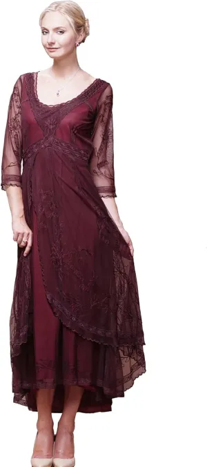 Nataya 40163 Women's Downton 1920s Vintage Style Wedding Party Dress in Ruby