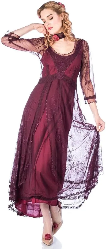 Nataya 40163 Women's Downton 1920s Vintage Style Wedding Party Dress in Ruby