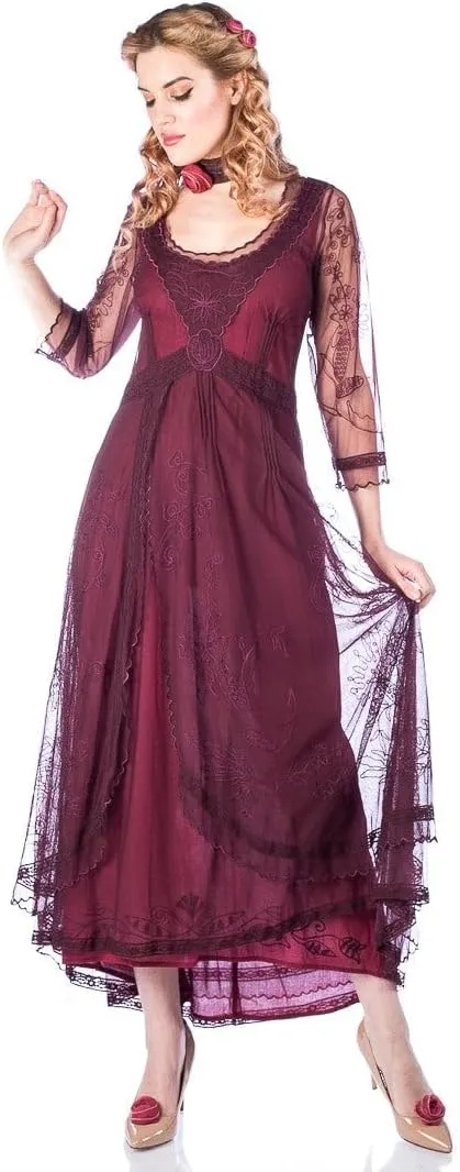 Nataya 40163 Women's Downton 1920s Vintage Style Wedding Party Dress in Ruby