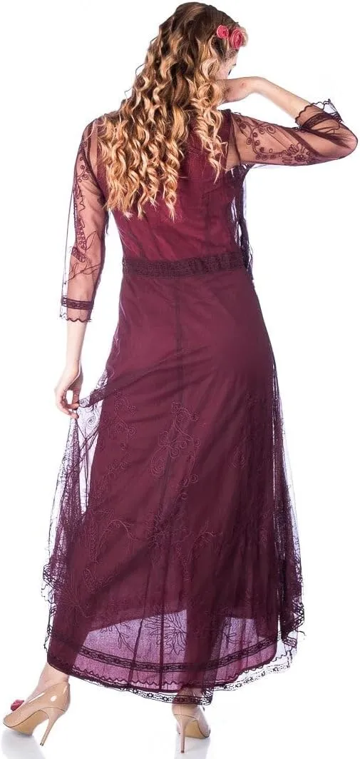 Nataya 40163 Women's Downton 1920s Vintage Style Wedding Party Dress in Ruby