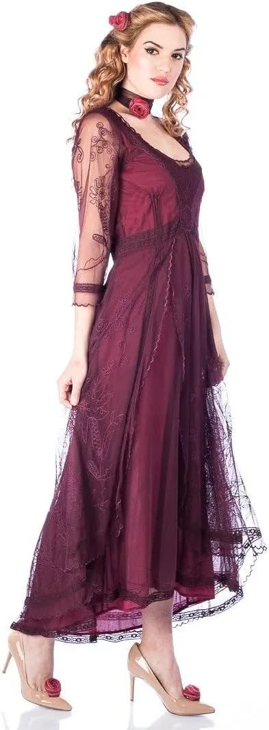 Nataya 40163 Women's Downton 1920s Vintage Style Wedding Party Dress in Ruby