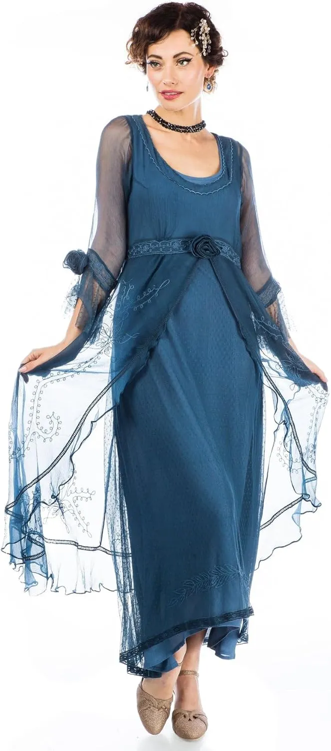 Nataya 40836 Women's 1920s Victorian Vintage Style Wedding Party Dress in Lapis Blue