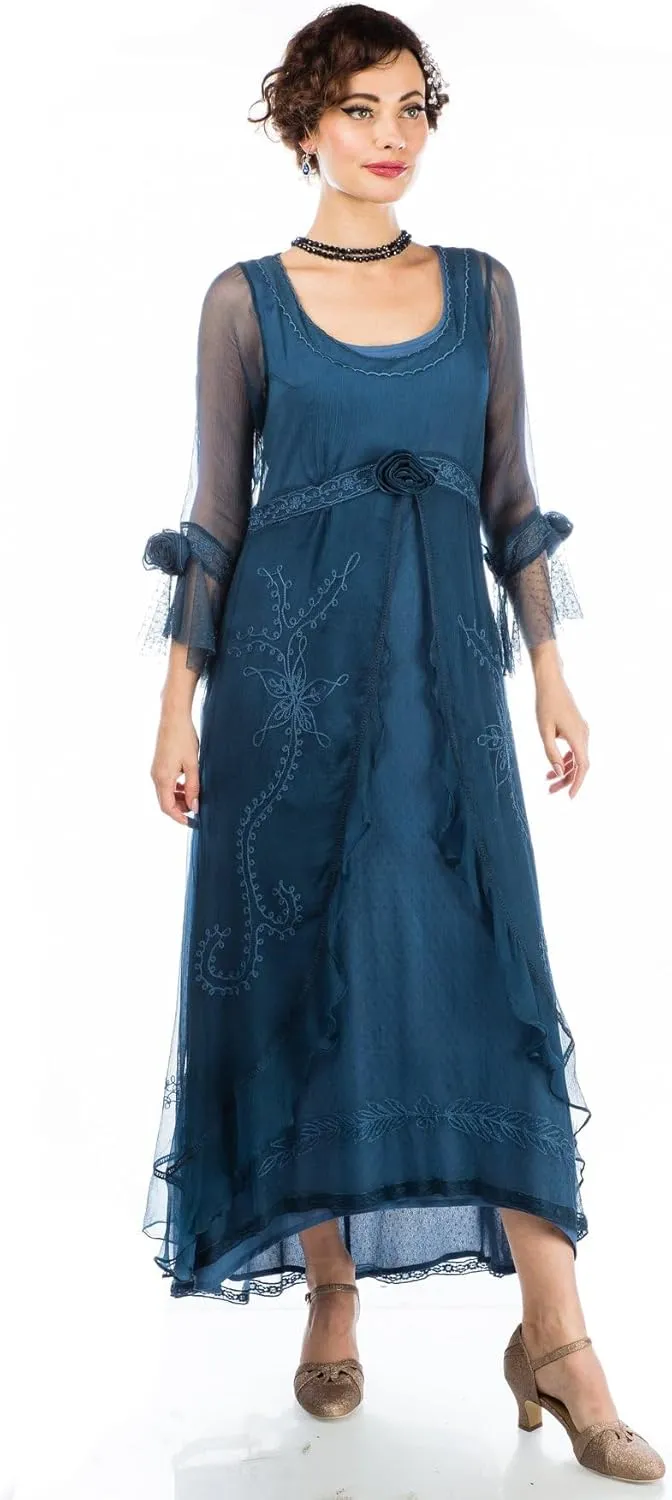 Nataya 40836 Women's 1920s Victorian Vintage Style Wedding Party Dress in Lapis Blue