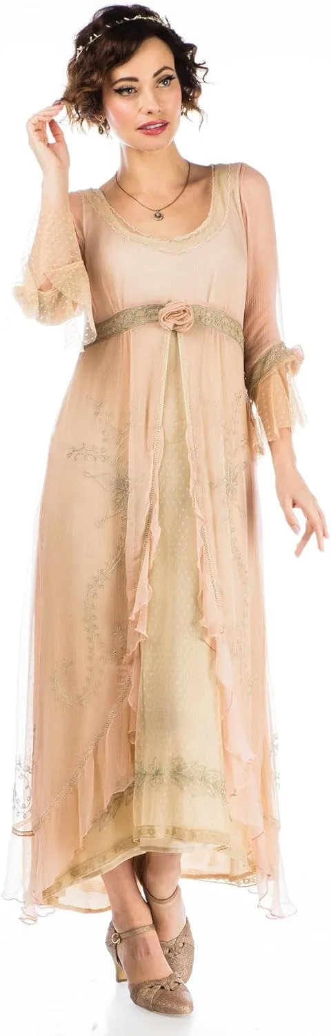 Nataya 40836 Women's 1920s Victorian Vintage Style Wedding Party Dress in Peach Sage