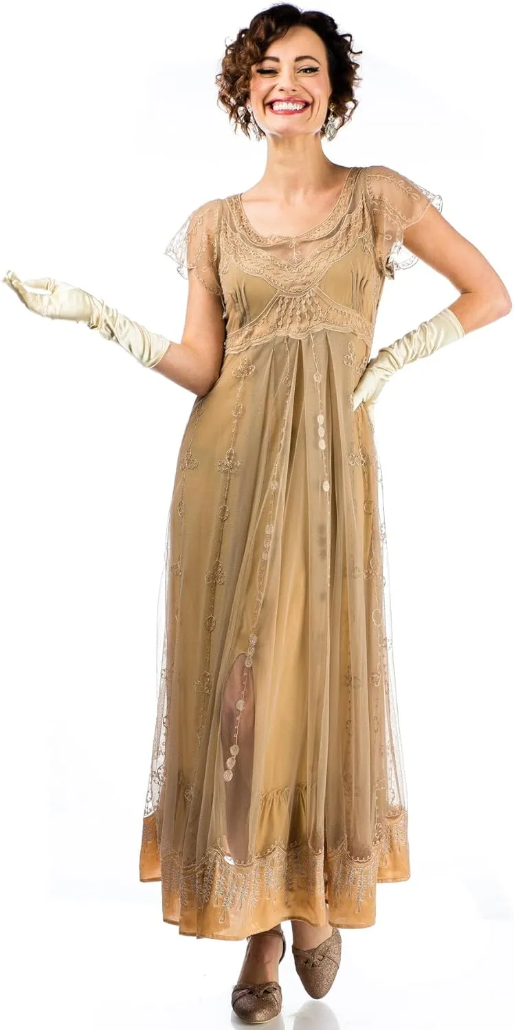 Nataya 40839 Women's Victorian Vintage Style Wedding Party Dress in Silver Gold