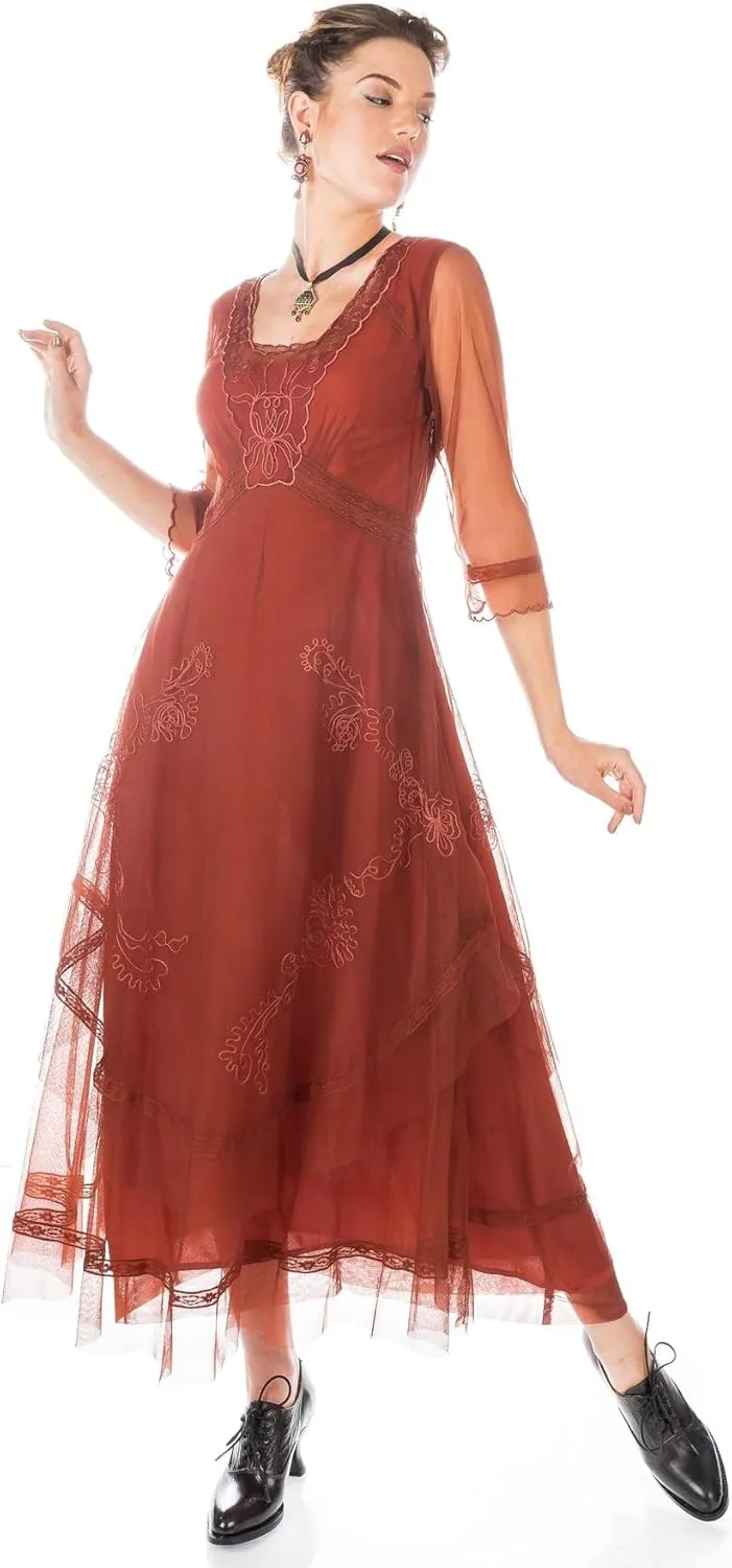 Nataya CL-163 Women's 1920s Vintage Style Wedding Party Dress in Paprika