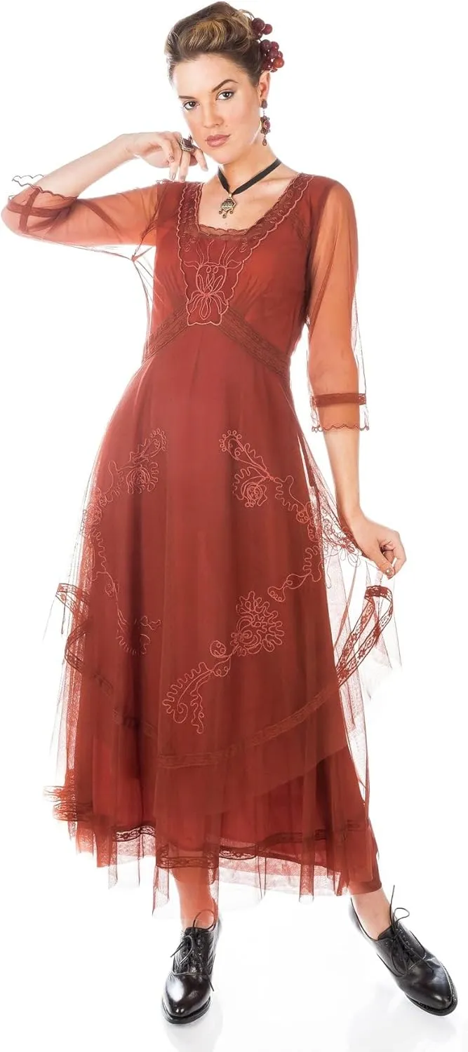 Nataya CL-163 Women's 1920s Vintage Style Wedding Party Dress in Paprika