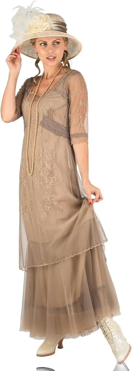 Nataya CL-201 Women's 1920s Edwardian Victorian Vintage Style Wedding Party Dress in Sand