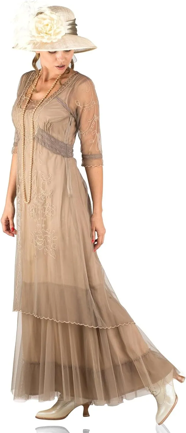 Nataya CL-201 Women's 1920s Edwardian Victorian Vintage Style Wedding Party Dress in Sand
