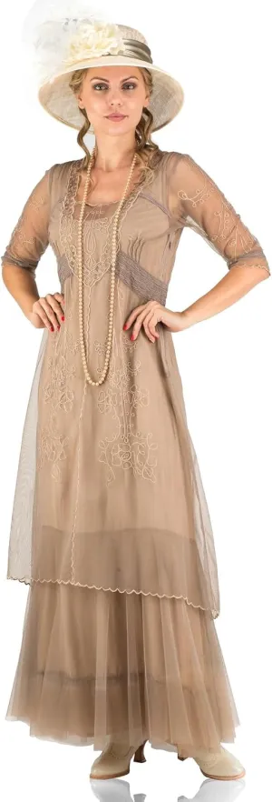 Nataya CL-201 Women's 1920s Edwardian Victorian Vintage Style Wedding Party Dress in Sand