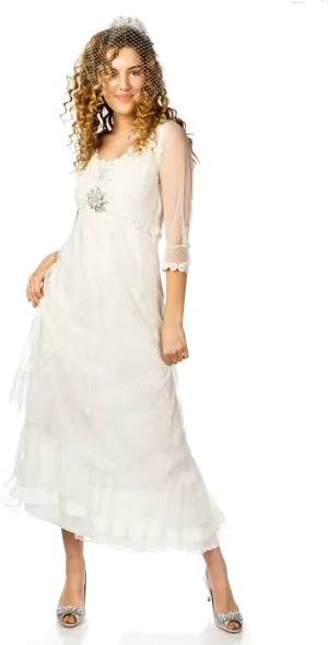 Nataya CL-407 Women's 1920s Vintage Style Wedding Party Dress in Ivory (L)
