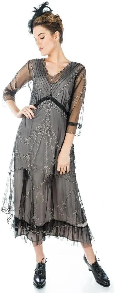 Nataya CL-509 Women's Victorian 1920s Vintage Style Wedding Party Dress in Black