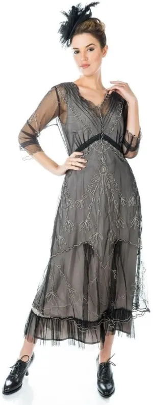 Nataya CL-509 Women's Victorian 1920s Vintage Style Wedding Party Dress in Black
