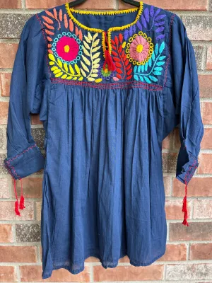 Navy Blusa con Flores