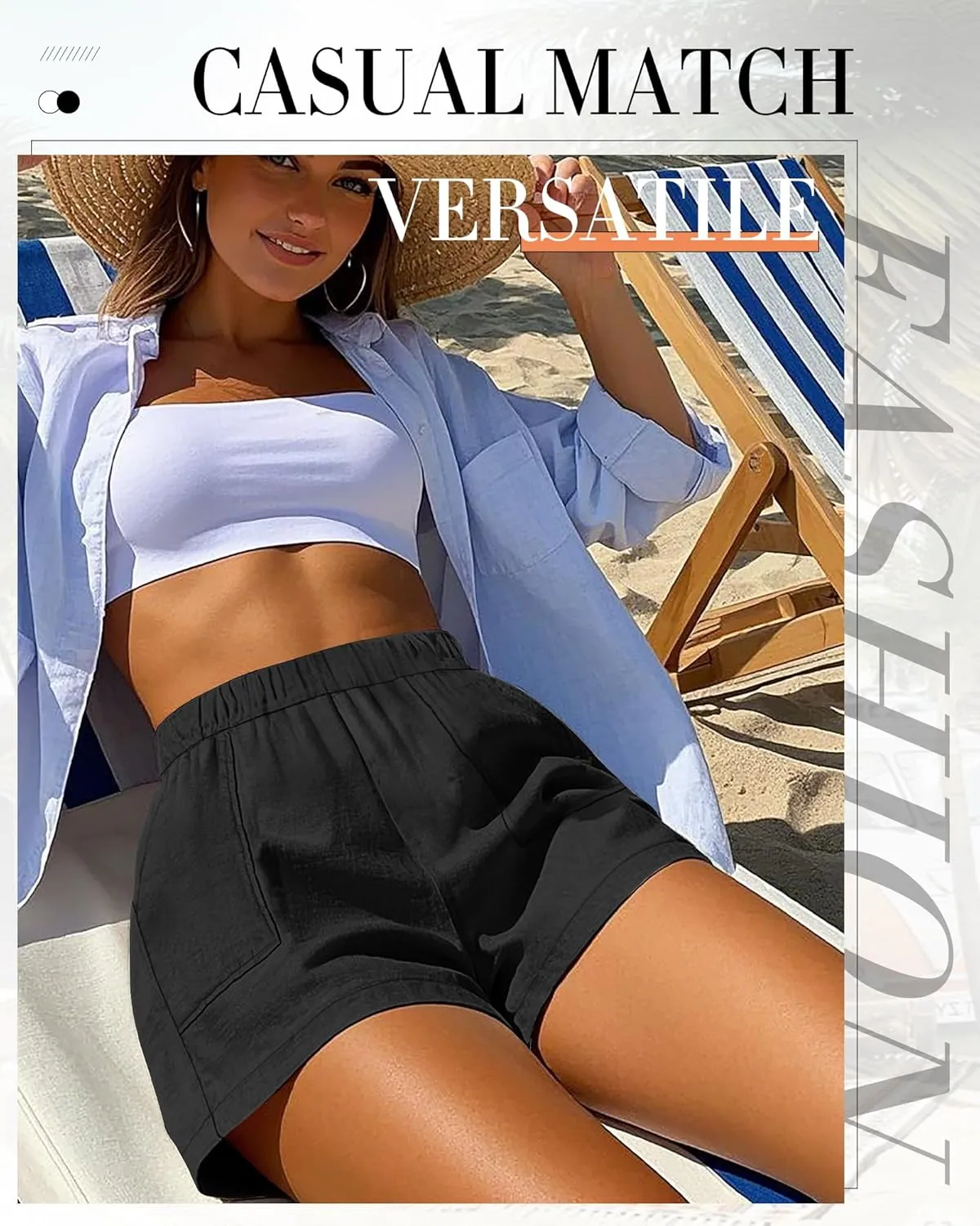 Neer 2 Pack Women's Linen Shorts Elastic Waist Casual Comfy Summer Pull on Beach Shorts with Patch Pocket