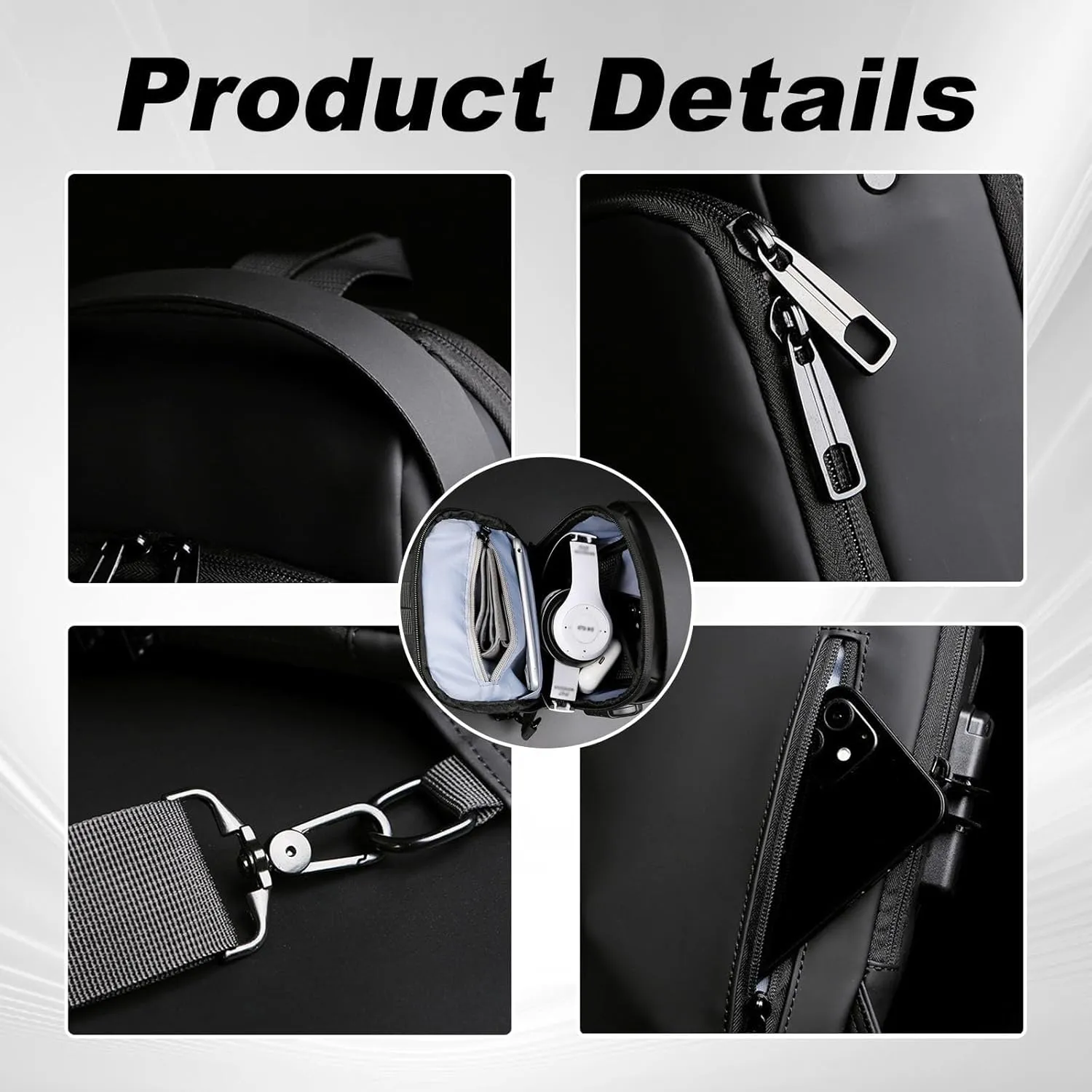 New Carbon Fiber Streamline Anti-Theft Sling Bag, Waterproof USB Charging Sport Sling Anti Theft Shoulder Backpack (Blue)