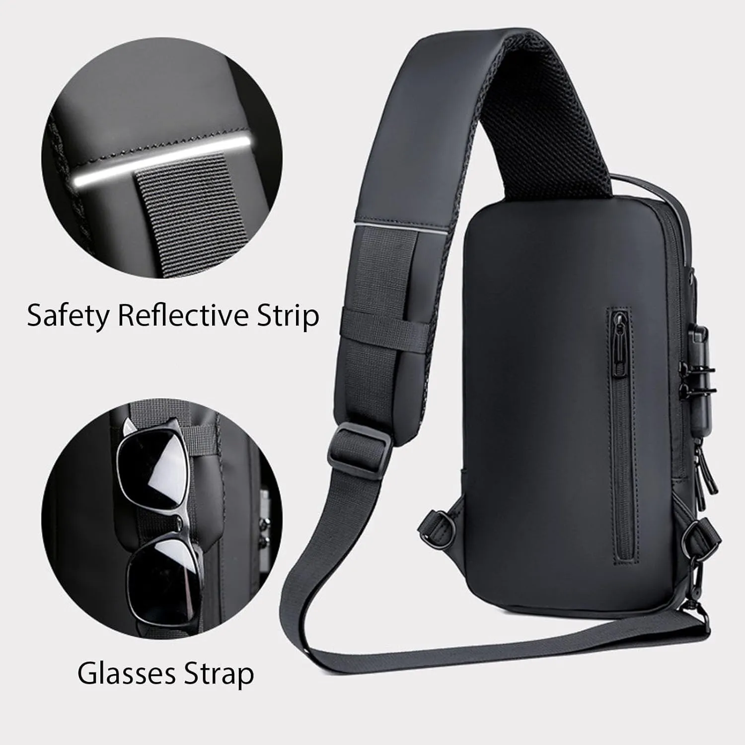 New Carbon Fiber Streamline Anti-Theft Sling Bag, Waterproof USB Charging Sport Sling Anti Theft Shoulder Backpack (Blue)