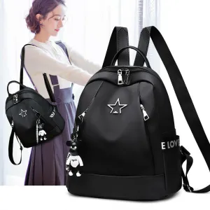 New Fashion Women Large-Capacity Backpack Travel Shoulder Bag Soft Rucksack Ladies Oxford Backpack Black