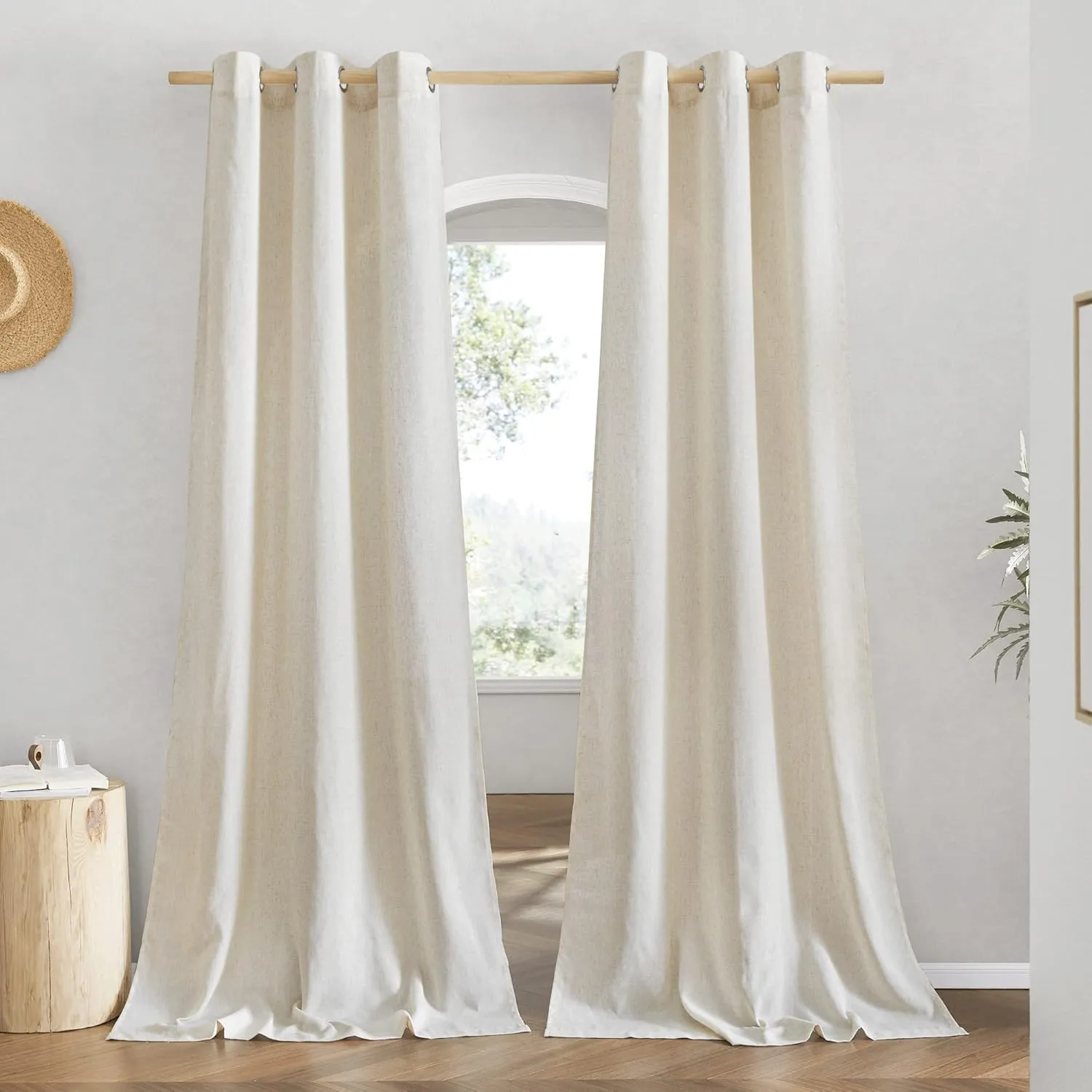 NICETOWN Boho-Chic Linen Curtains 84 inch Long 2 Panels Set, Grommet Thick Linen Blend Semi-Sheer Drapes Privacy Assured with Light Through for Bedroom/Living Room, Natural, W42 x L84