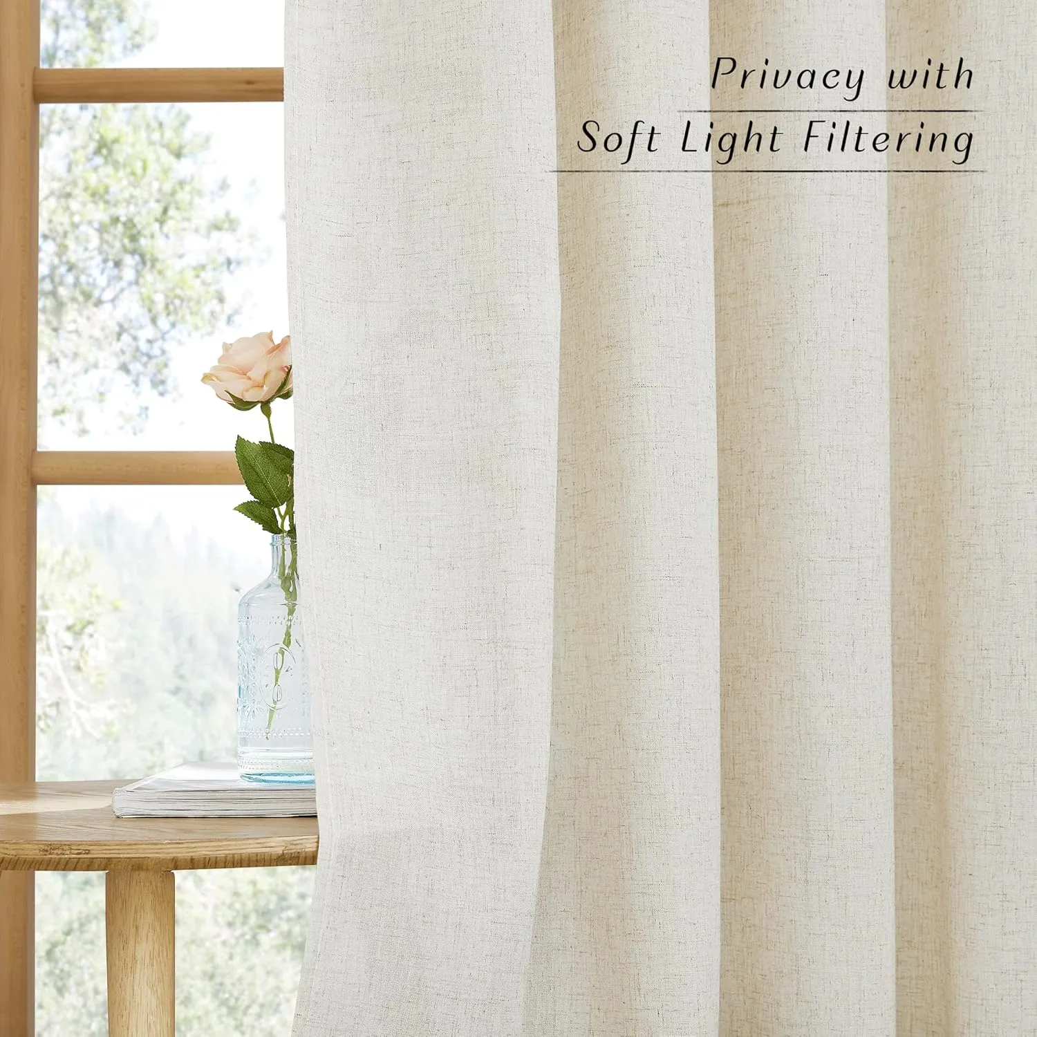 NICETOWN Boho-Chic Linen Curtains 84 inch Long 2 Panels Set, Grommet Thick Linen Blend Semi-Sheer Drapes Privacy Assured with Light Through for Bedroom/Living Room, Natural, W42 x L84