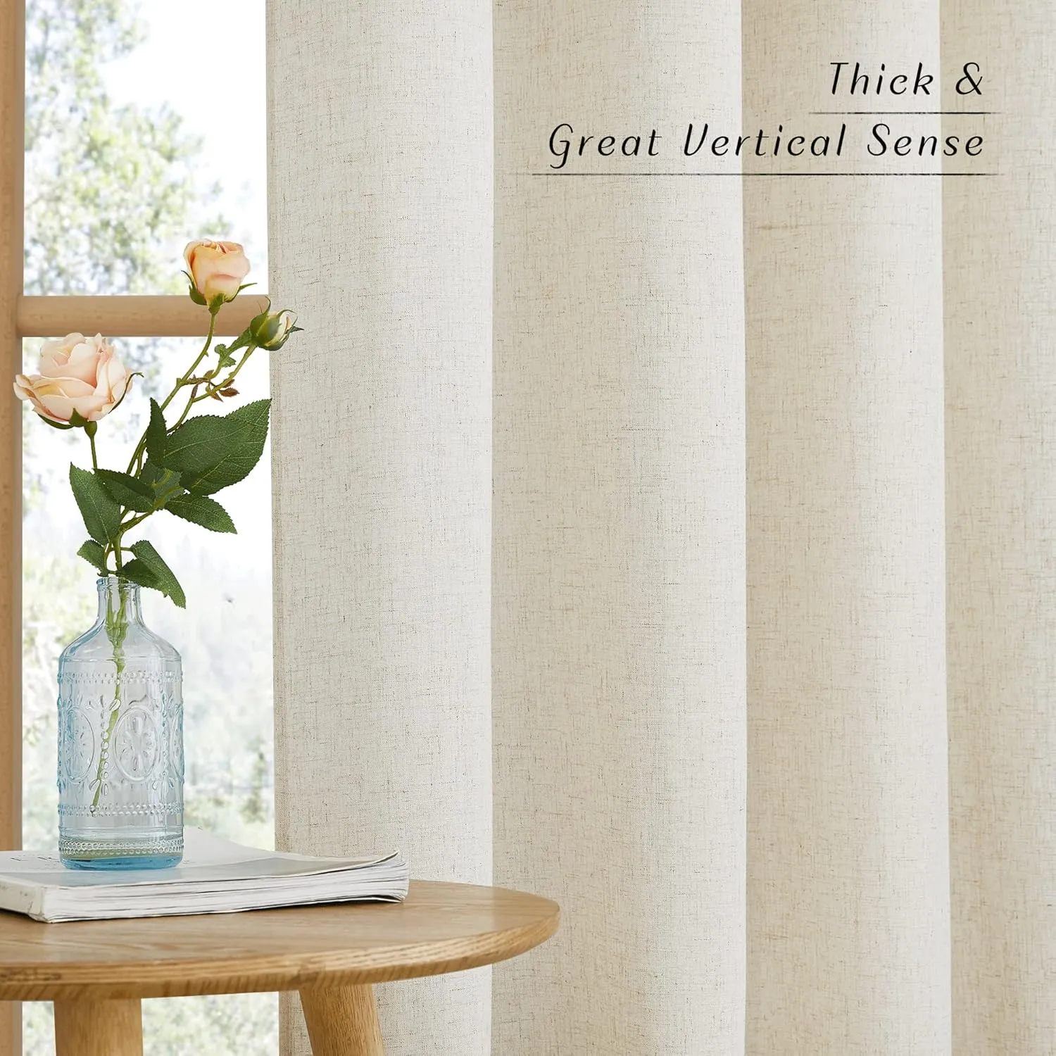 NICETOWN Boho-Chic Linen Curtains 84 inch Long 2 Panels Set, Grommet Thick Linen Blend Semi-Sheer Drapes Privacy Assured with Light Through for Bedroom/Living Room, Natural, W42 x L84