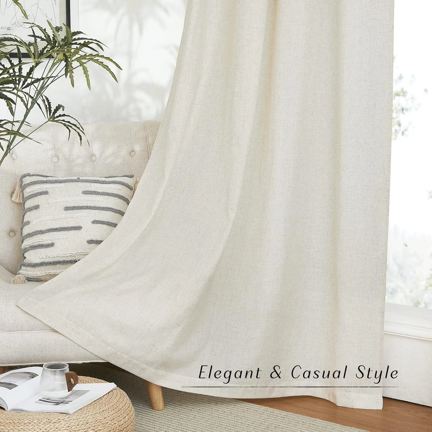 NICETOWN Boho-Chic Linen Curtains 84 inch Long 2 Panels Set, Grommet Thick Linen Blend Semi-Sheer Drapes Privacy Assured with Light Through for Bedroom/Living Room, Natural, W42 x L84
