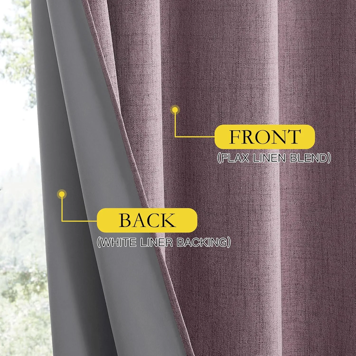 NICETOWN Chaise Mauve Vintage Linen 100% Blackout Curtains for Living Room, Thermal Insulated Curtains 84“ Long, Noise Reducing Window Treatment Drapes for Hall Room, 52" Wide Per Panel, Set of 2