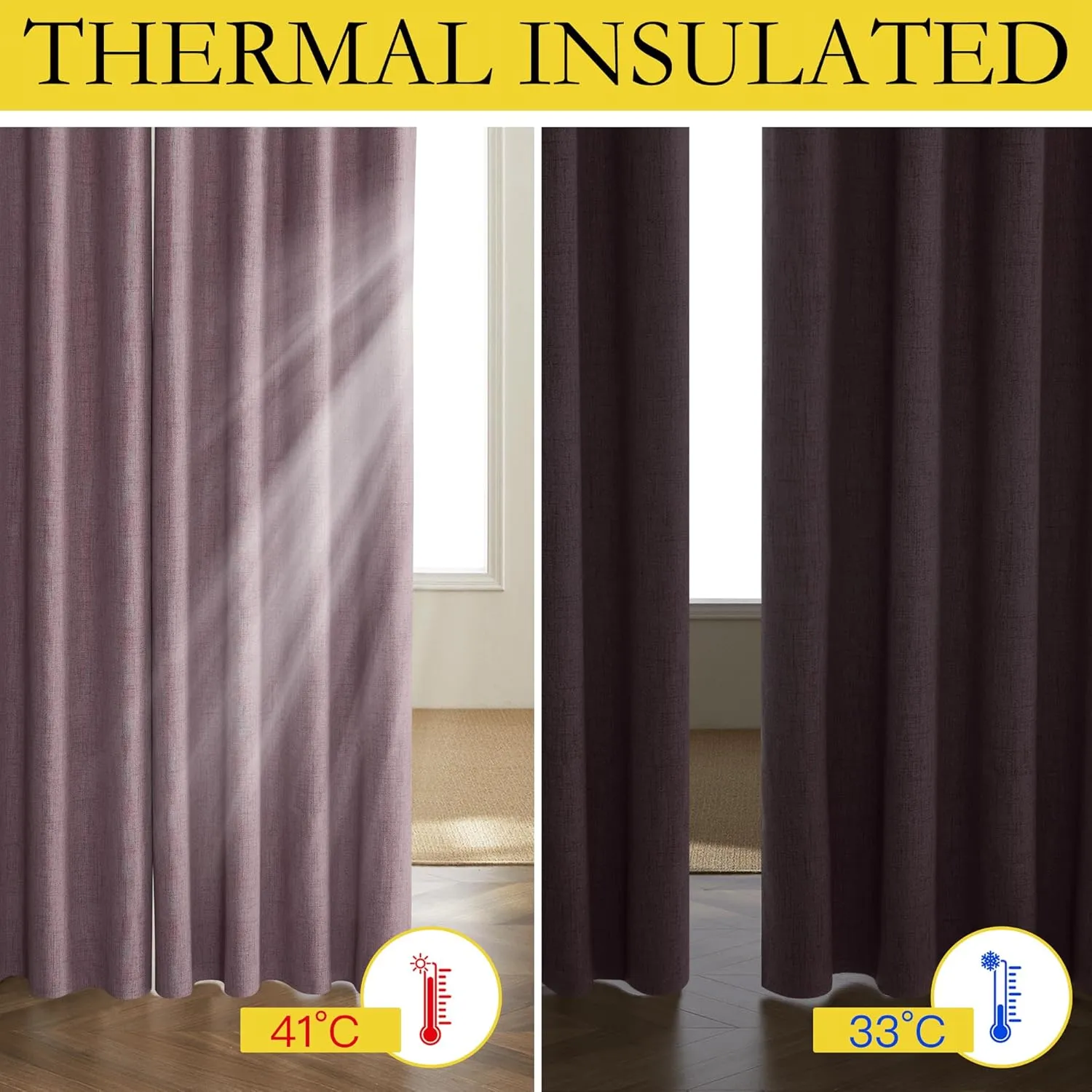 NICETOWN Chaise Mauve Vintage Linen 100% Blackout Curtains for Living Room, Thermal Insulated Curtains 84“ Long, Noise Reducing Window Treatment Drapes for Hall Room, 52" Wide Per Panel, Set of 2